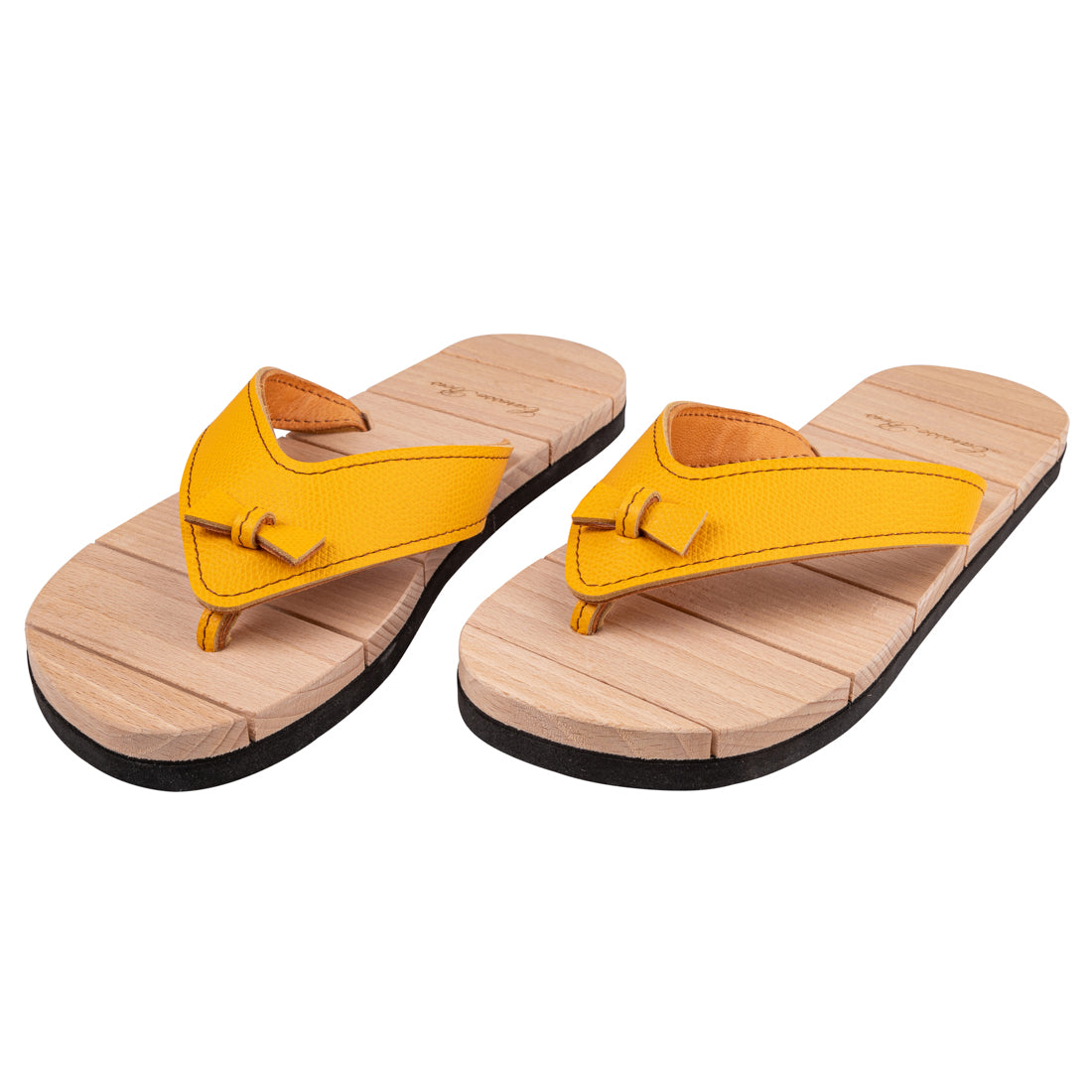 Tong de Luxe en Bois, Jaune solaire