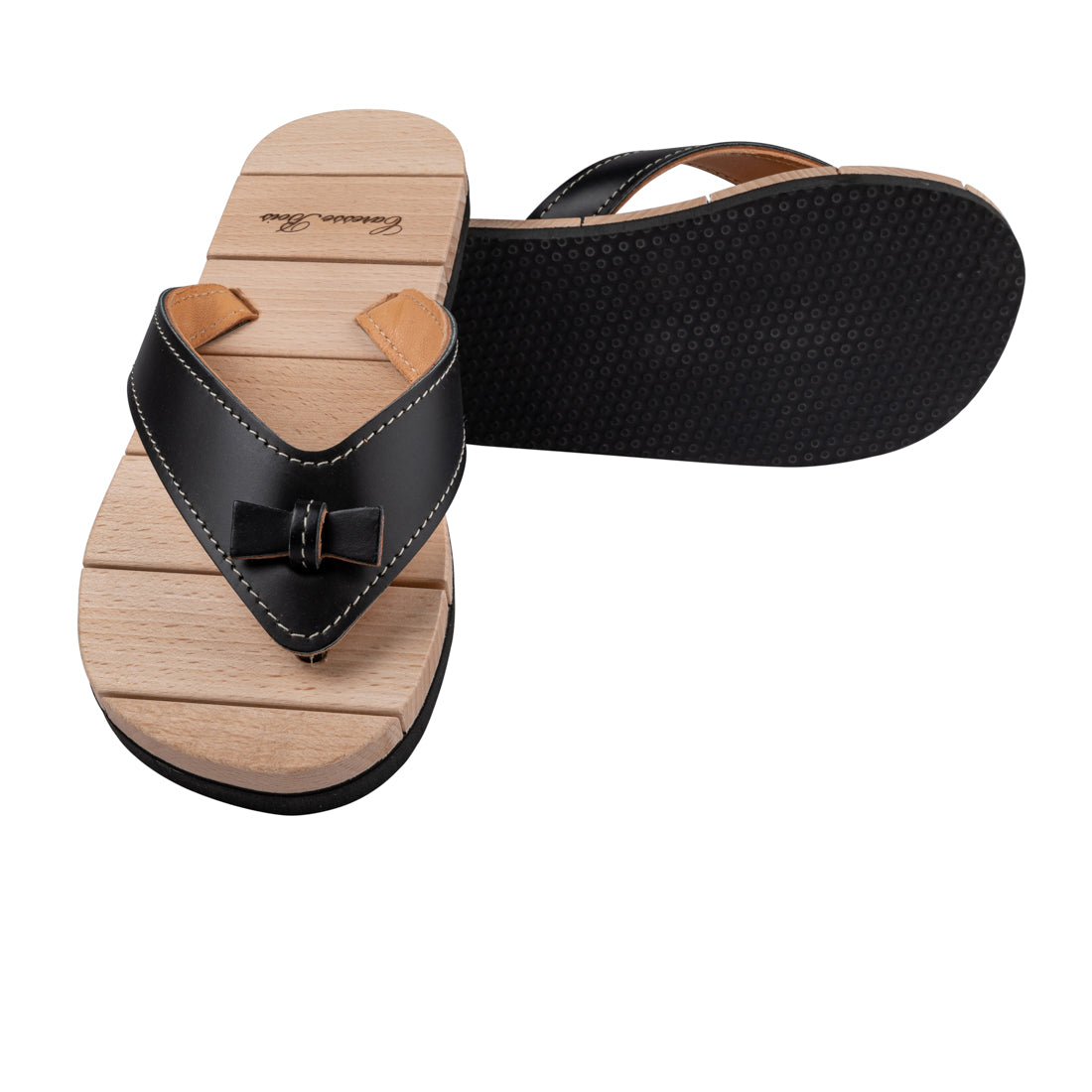 Tong de Luxe en Bois, Noire satin