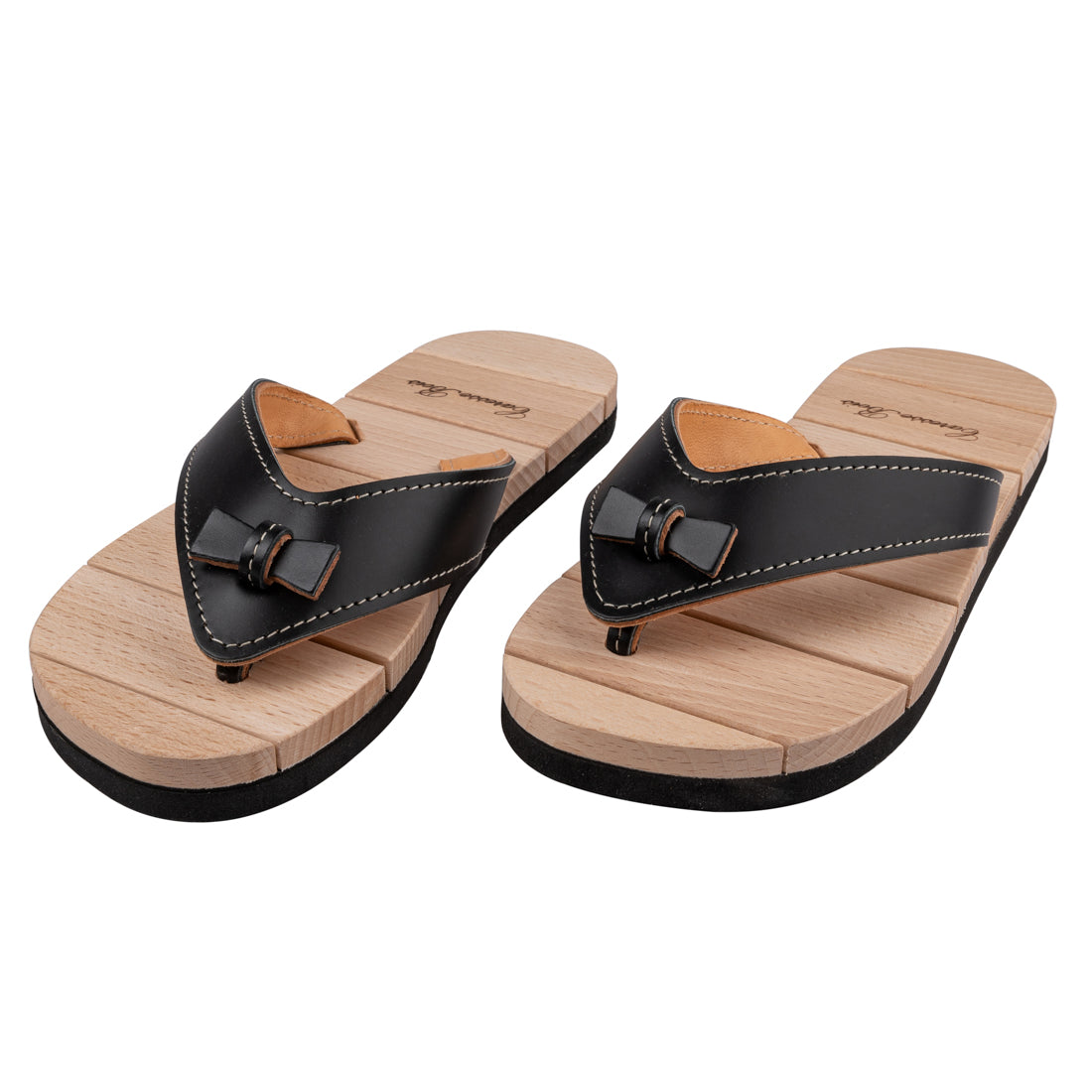 Tong de Luxe en Bois, Noire satin
