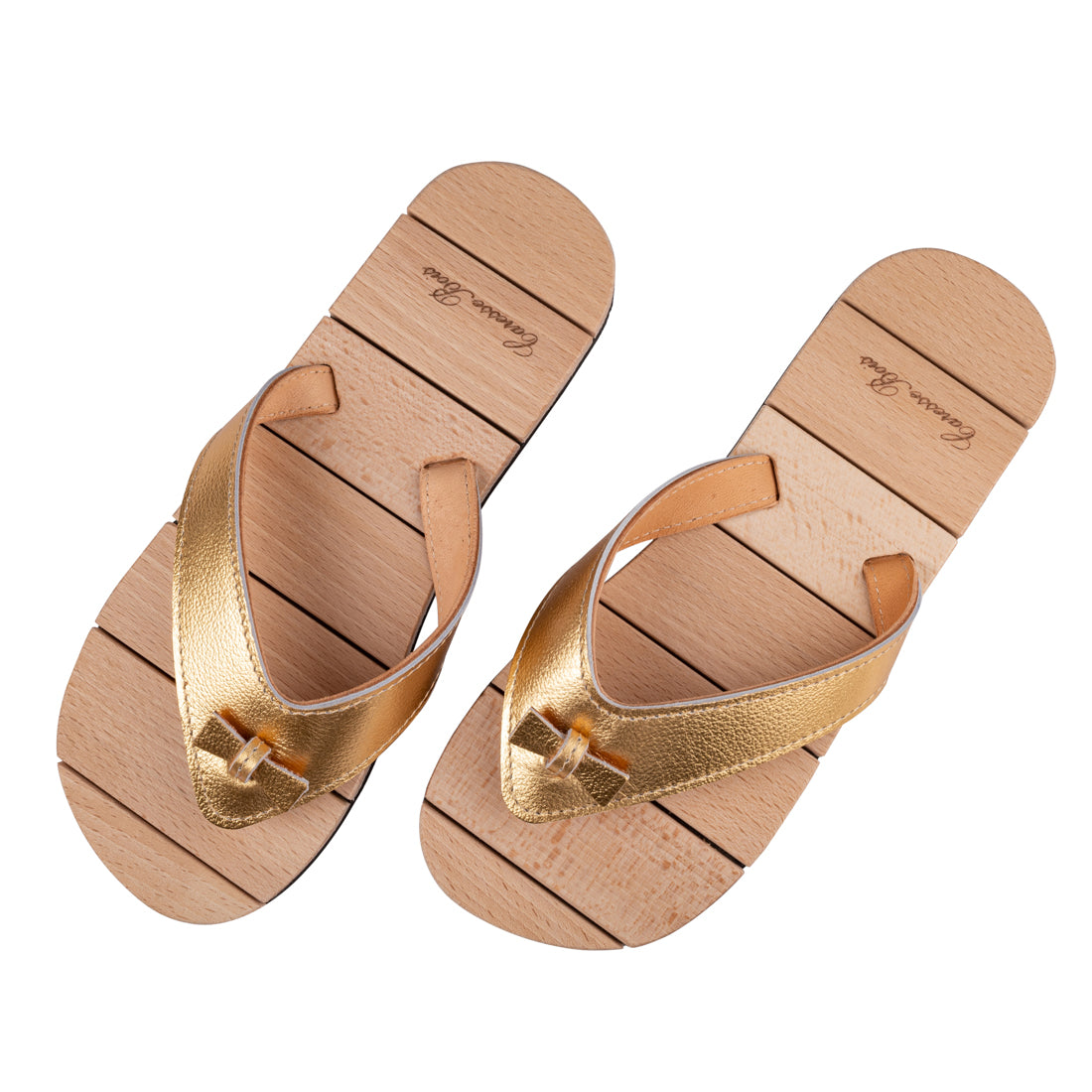 Tong de Luxe en Bois, Cuir doré